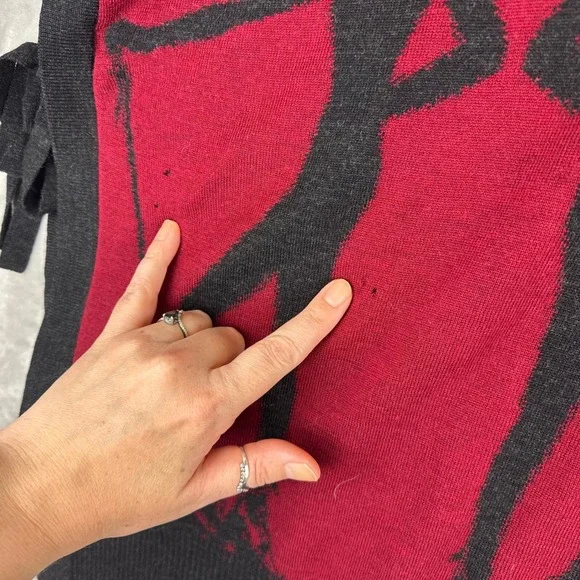 Krimson Klover Poncho Womens S/M Red Black Wool Cowl Neck Skier Graphic (1429) - Picture 8 of 11